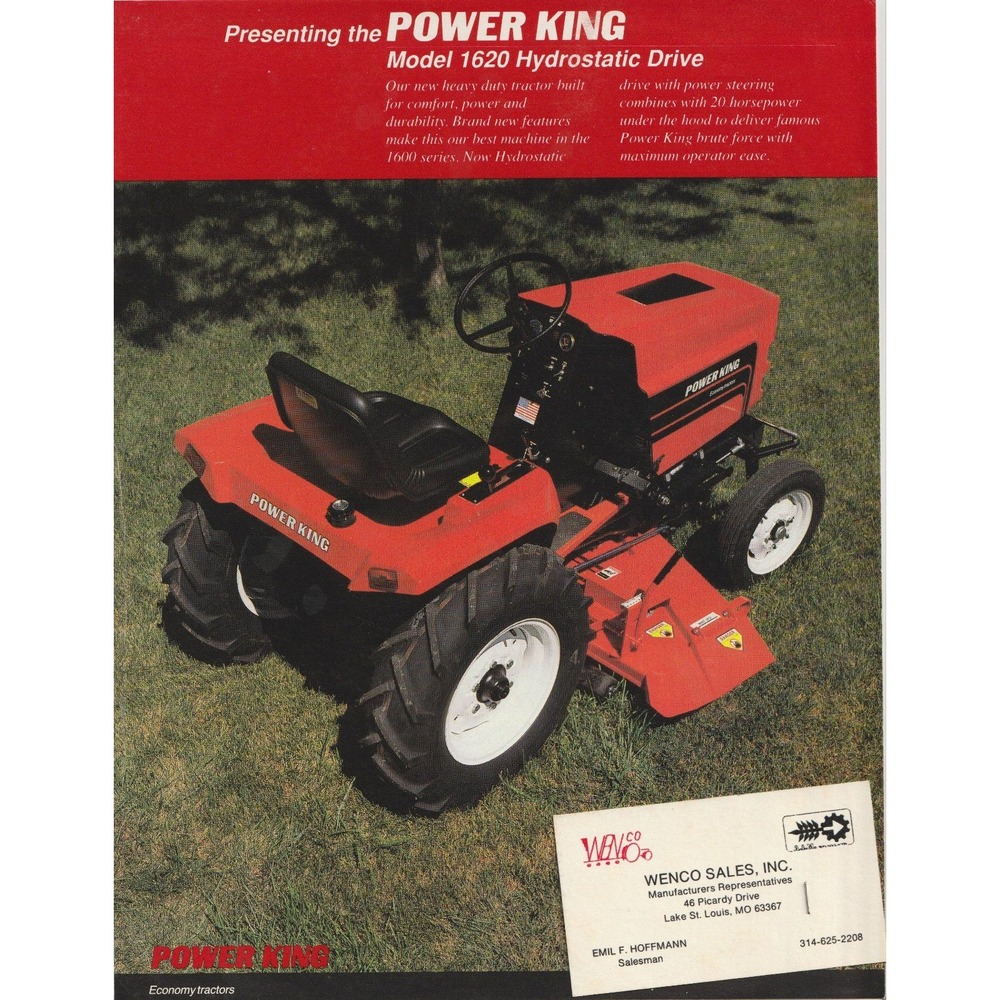 Vintage Power King Model 1620 Hydrostatic Drive Tractor Sales Brochure 1988